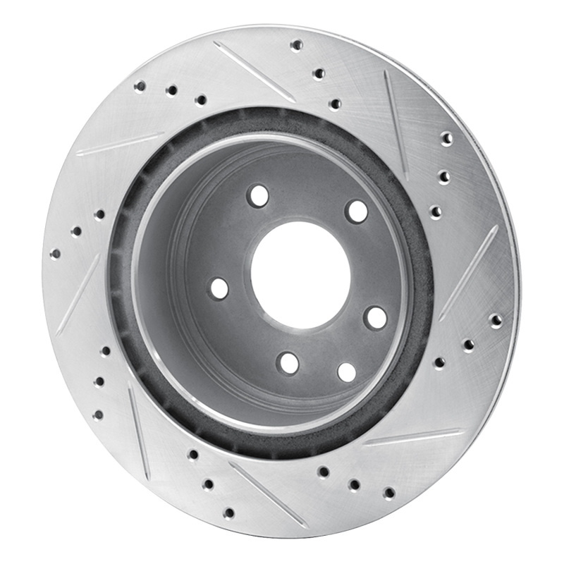 Infiniti EX35 Brake Rotor (1) - Rear Left - R1 Concepts - Drilled & Slotted - Silver - `05-`25
